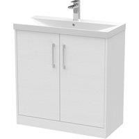 Hudson Reed Juno 800mm Floor Standing 2 Door Vanity & Thin-Edge Basin - White Ash