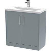 Hudson Reed JNU2305A Juno Modern Bathroom Floor Standing 2-Door Vanity with Mid-Edge Ceramic Basin, 800mm, Matt Coastal Grey