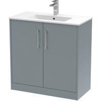 Hudson Reed Juno 800mm Floor Standing 2 Door Vanity & Minimalist Basin - Coastal Grey
