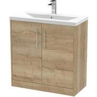 Hudson Reed Juno 800mm Floor Standing 2 Door Vanity & Mid-Edge Basin - Autumn Oak