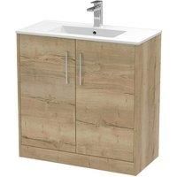 Hudson Reed Juno 800mm Floor Standing 2 Door Vanity & Minimalist Basin - Autumn Oak