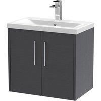Hudson Reed Juno 600mm Wall Hung 2 Door Vanity & Mid-Edge Basin - Graphite Grey