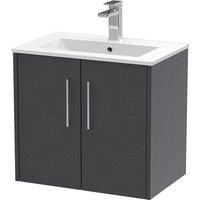 Hudson Reed Juno 600mm Wall Hung 2 Door Vanity & Minimalist Basin - Graphite Grey