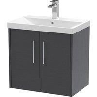 Hudson Reed Juno 600mm Wall Hung 2 Door Vanity & Thin-Edge Basin - Graphite Grey