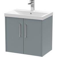 Hudson Reed JNU2323D Juno Modern Bathroom Wall Hung 2-Door Vanity with Thin-Edge Ceramic Basin, 600mm, Matt Coastal Grey