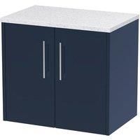 Hudson Reed Juno 600mm Wall Hung 2 Door Vanity & Sparkling White Laminate Top - Electric Blue