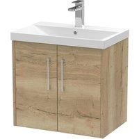 Hudson Reed Juno 600mm Wall Hung 2 Door Vanity & Thin-Edge Basin - Autumn Oak