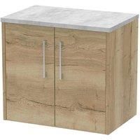 Hudson Reed Juno 600mm Wall Hung 2 Door Vanity & Bellato Grey Laminate Top - Autumn Oak