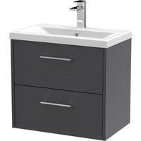 Hudson Reed Juno 600mm Wall Hung 2 Drawer Vanity & Mid-Edge Basin - Graphite Grey