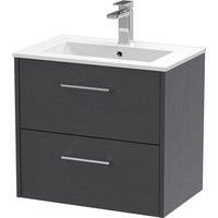 Hudson Reed Juno 600mm Wall Hung 2 Drawer Vanity & Minimalist Basin - Graphite Grey
