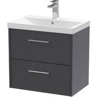 Hudson Reed Juno 600mm Wall Hung 2 Drawer Vanity & Thin-Edge Basin - Graphite Grey