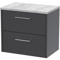 Hudson Reed Juno 600mm Wall Hung 2 Drawer Vanity & Bellato Grey Laminate Top - Graphite Grey