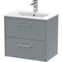 Hudson Reed Juno 600mm Wall Hung 2 Drawer Vanity & Minimalist Basin - Coastal Grey