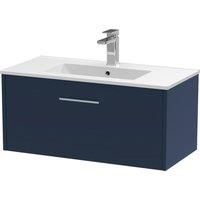 Hudson Reed Juno 800mm Wall Hung Single Drawer Vanity & Minimalist Basin - Electric Blue