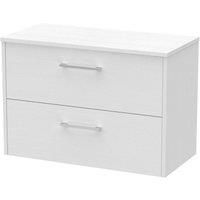 Hudson Reed Juno 800mm Wall Hung 2 Drawer Vanity & Worktop - White Ash