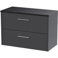Hudson Reed Juno 800mm Wall Hung 2 Drawer Vanity & Sparkling Black Laminate Top - Graphite Grey