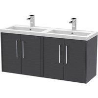 Hudson Reed Juno 1200mm Wall Hung 4 Door Vanity & Double Polymarble Basin - Graphite Grey