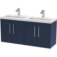 Hudson Reed Juno 1200mm Wall Hung 4 Door Vanity & Double Polymarble Basin - Electric Blue