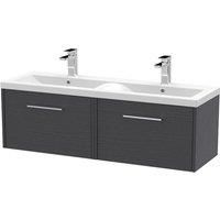 Hudson Reed JNU2222F Juno Modern Bathroom Wall Hung 2-Drawer Vanity with Ceramic Double Basin, 1200mm, Woodgrain Graphite Grey