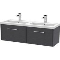 Hudson Reed Juno 1200mm Wall Hung 2 Drawer Vanity & Double Polymarble Basin - Graphite Grey
