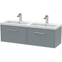 Hudson Reed Juno 1200mm Wall Hung 2 Drawer Vanity & Double Polymarble Basin - Coastal Grey