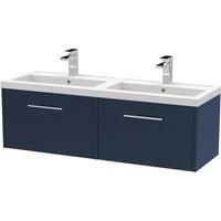 Hudson Reed Juno 1200mm Wall Hung 2 Drawer Vanity & Double Polymarble Basin - Electric Blue