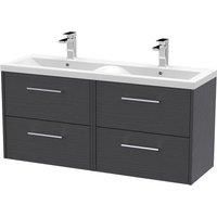 Hudson Reed Juno 1200mm Wall Hung 4 Drawer Vanity & Double Ceramic Basin - Graphite Grey
