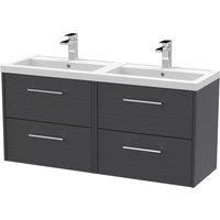 Hudson Reed Juno 1200mm Wall Hung 4 Drawer Vanity & Double Polymarble Basin - Graphite Grey