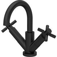 Hudson Reed TEX415 Tec Cross Modern Bathroom Crosshead Mono Basin Mixer Tap with Swivel Spout and Waste, 217mm, Matt Black