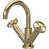 Hudson Reed TIW815 Revolution Modern Bathroom Industrial Mono Basin Mixer Tap with Swivel Spout and Waste, 230mm, Brushed Brass