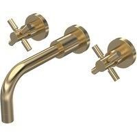 Hudson Reed Tec Crosshead 3-Hole Basin Mixer Tap Wall Mounted - Brushed Brass