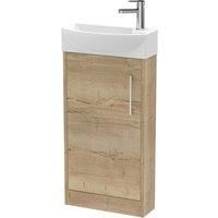 Hudson Reed Juno Compact 440mm Floor Standing 1 Door Unit & 1 Tap Hole Basin LH - Autumn Oak