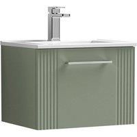 Nuie Deco 500mm Wall Hung Single Drawer Vanity & Basin 2 - Satin Reed Green
