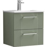 Nuie Deco 500mm Wall Hung 2 Drawer Vanity & Basin 2 - Satin Reed Green