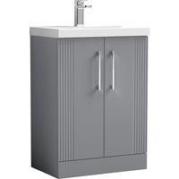 Nuie Deco 600mm Floor Standing 2 Door Vanity & Basin 1 - Satin Grey