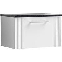 Nuie Deco 600mm Wall Hung Single Drawer Vanity & Sparkling Black Laminate Top - Satin White