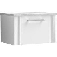 Nuie Deco 600mm Wall Hung Single Drawer Vanity & Bellato Grey Laminate Top - Satin White