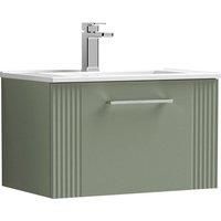 Nuie Deco 600mm Wall Hung Single Drawer Vanity & Basin 2 - Satin Reed Green
