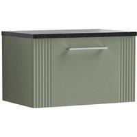 Nuie Deco Wall Hung 1-Drawer Vanity Unit & Black Worktop 600mm - Reed Green