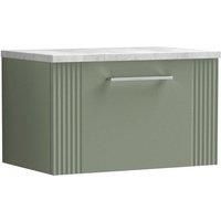 Nuie Deco 600mm Wall Hung Single Drawer Vanity & Bellato Grey Laminate Top - Satin Reed Green