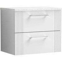 Nuie Deco 600mm Wall Hung 2 Drawer Vanity & Sparkling White Laminate Top - Satin White