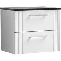Nuie Deco 600mm Wall Hung 2 Drawer Vanity & Sparkling Black Laminate Top - Satin White