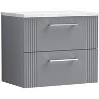 Nuie Deco Wall Hung 2-Drawer Vanity Unit & White Worktop 600mm - Satin Grey