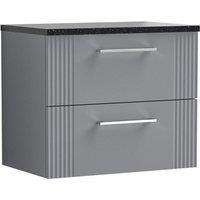 Nuie Deco 600mm Wall Hung 2 Drawer Vanity & Sparkling Black Laminate Top - Satin Grey