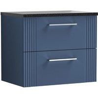 Nuie Deco 600mm Wall Hung 2 Drawer Vanity & Sparkling Black Laminate Top - Satin Blue