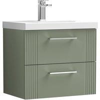 Nuie Deco 600mm Wall Hung 2 Drawer Vanity & Basin 1 - Satin Reed Green
