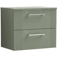 Nuie Deco Wall Hung 2-Drawer Vanity Unit & Worktop 600mm - Reed Green