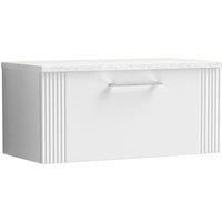 Nuie Deco 800mm Wall Hung Single Drawer Vanity & Sparkling White Laminate Top - Satin White