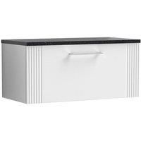 Nuie Deco 800mm Wall Hung Single Drawer Vanity & Sparkling Black Laminate Top - Satin White