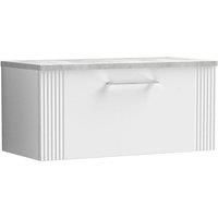 Nuie Deco 800mm Wall Hung Single Drawer Vanity & Bellato Grey Laminate Top - Satin White